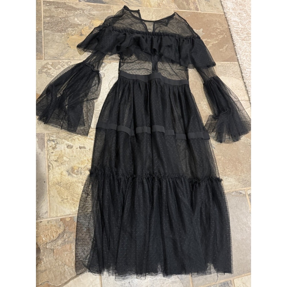 Vintage Goth Sexy Whimsigoth Y2K Black Sheer Mesh Lace Maxi Midi Dress S XS